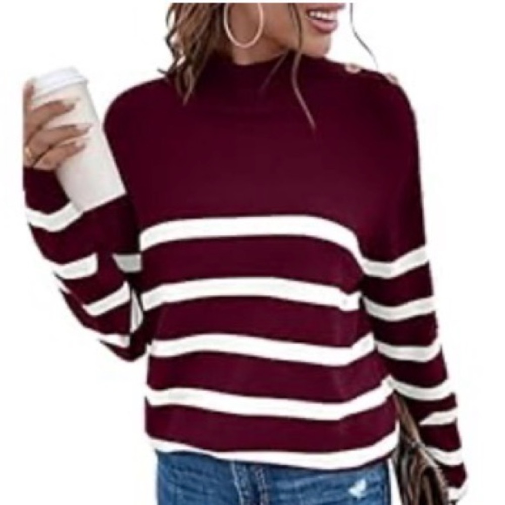 Striped Burgundy and White Women's Sweater